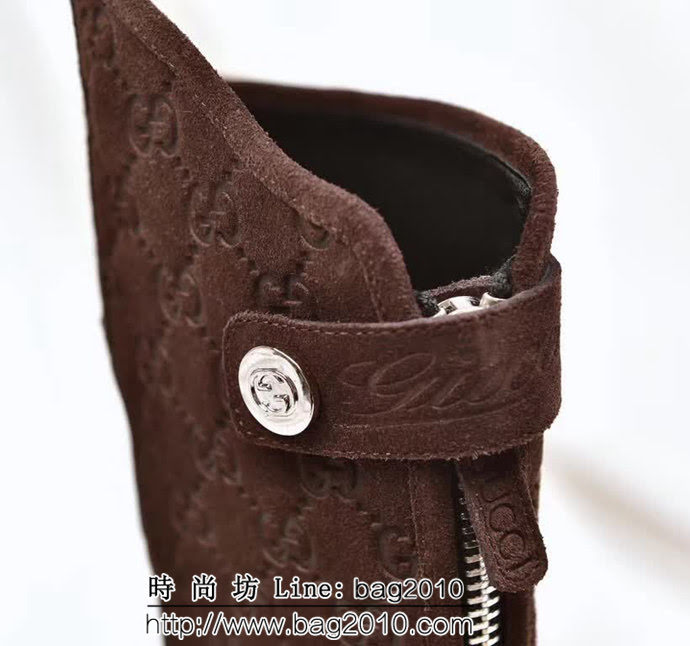 GUCCI古馳 專櫃最新款 經典印花 咖啡色反毛皮高筒靴 QZS2618